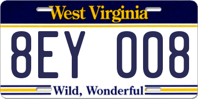 WV license plate 8EY008
