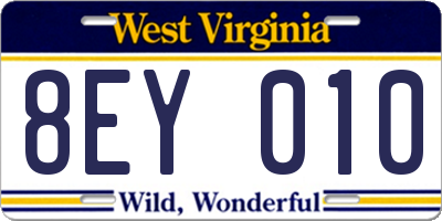 WV license plate 8EY010