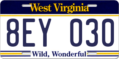 WV license plate 8EY030