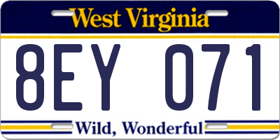 WV license plate 8EY071