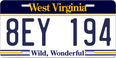 WV license plate 8EY194