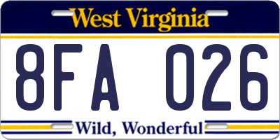 WV license plate 8FA026