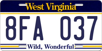 WV license plate 8FA037