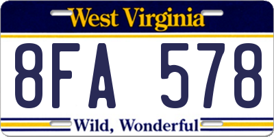 WV license plate 8FA578