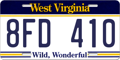 WV license plate 8FD410