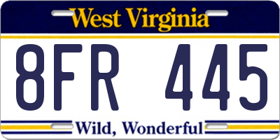 WV license plate 8FR445