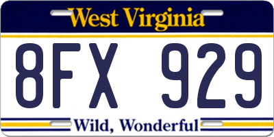 WV license plate 8FX929