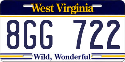 WV license plate 8GG722