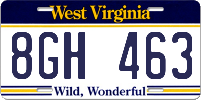 WV license plate 8GH463