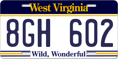 WV license plate 8GH602