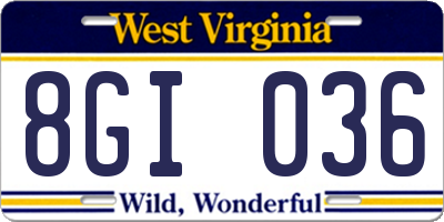 WV license plate 8GI036