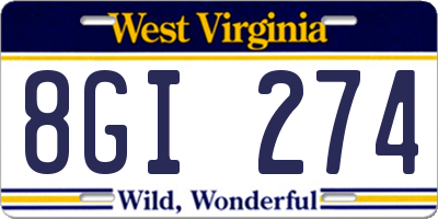 WV license plate 8GI274