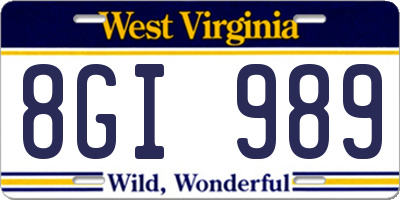 WV license plate 8GI989