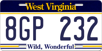 WV license plate 8GP232