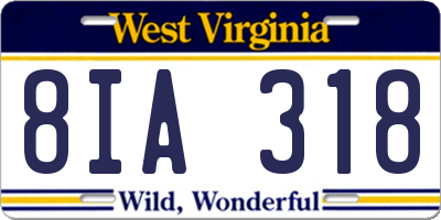 WV license plate 8IA318