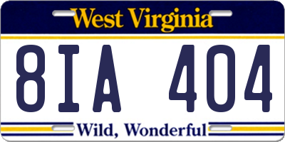 WV license plate 8IA404