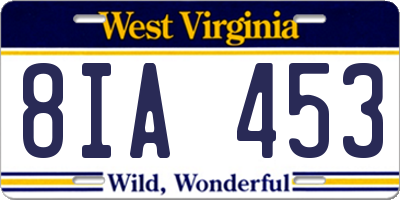 WV license plate 8IA453