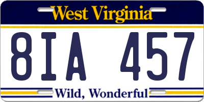 WV license plate 8IA457