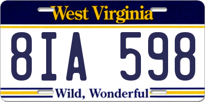 WV license plate 8IA598