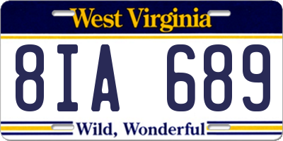 WV license plate 8IA689