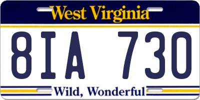 WV license plate 8IA730