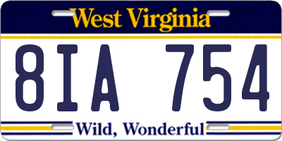 WV license plate 8IA754