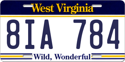 WV license plate 8IA784