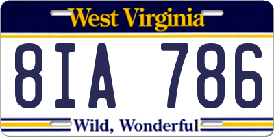 WV license plate 8IA786