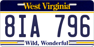 WV license plate 8IA796
