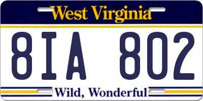 WV license plate 8IA802