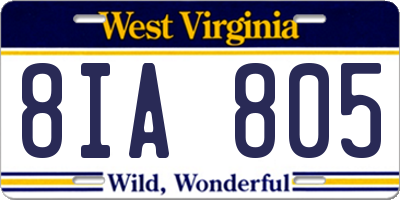 WV license plate 8IA805