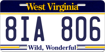 WV license plate 8IA806