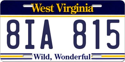 WV license plate 8IA815