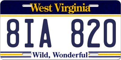WV license plate 8IA820