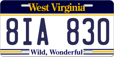 WV license plate 8IA830