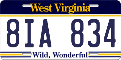 WV license plate 8IA834