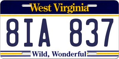 WV license plate 8IA837