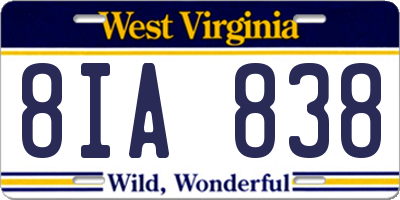 WV license plate 8IA838