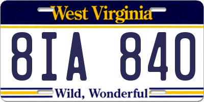 WV license plate 8IA840