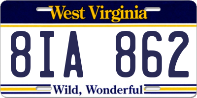 WV license plate 8IA862
