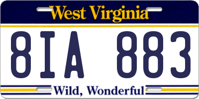 WV license plate 8IA883