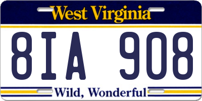 WV license plate 8IA908