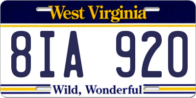 WV license plate 8IA920