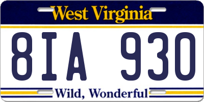 WV license plate 8IA930