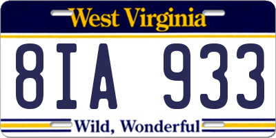 WV license plate 8IA933