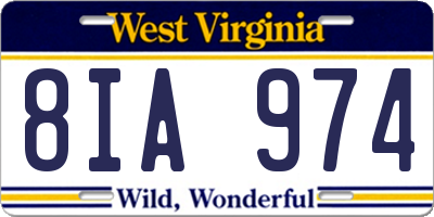 WV license plate 8IA974