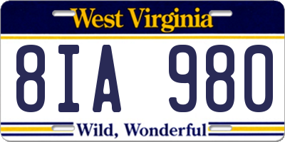 WV license plate 8IA980