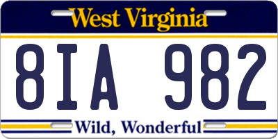 WV license plate 8IA982
