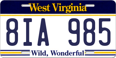 WV license plate 8IA985
