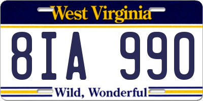 WV license plate 8IA990